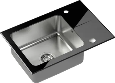 Produktbild von QUADRON Spülbecken 1-Becken Spüle mit Küchenarmatur | Größe: 64 x 44 x 19 cm | HUGH 116 | Küchenspüle Glass & Edelstahl mit Siphon | Schwarz & Stahl PVD