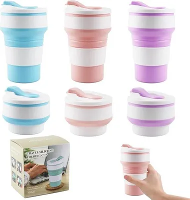 Immagine prodotto di Tazze da viaggio in silicone con coperchio, tazze telescopiche, tazze da campeggio, tazze da caffè da viaggio, resistenti al calore e ignifughe, ideali per picnic e viaggi