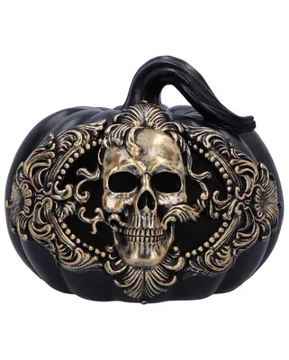 Produktbild von Schwarzer Kürbis mit Barock Muster und goldenen Totenschädel 20cm