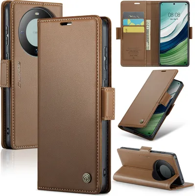 Obrázek produktu pro Huawei Mate 60 Pouzdro, RFID Blokování Karet, Pokročilé Flip Kožené Pouzdro s Funkcí Stojánku pro Huawei Mate 60 Hnědý