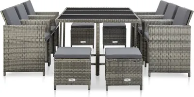 Image de vidaXL Ensemble de jardin 11 pièces avec coussins Poly Rattan Gris