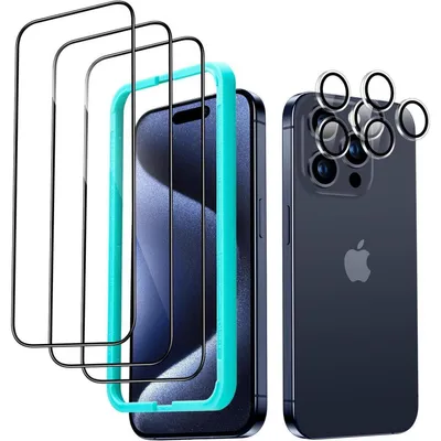 Productafbeelding van Beschermfolies voor iPhone 15 Pro, 3x gehard glas en 2x cameralenzen, krasbestendig, heldere HD-kwaliteit