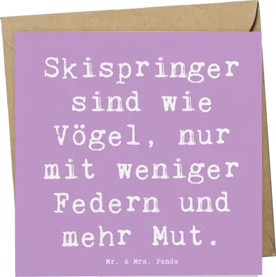 Produktbild von Mr. & Mrs. Panda Glückwunschkarte Spruch Skispringen Mut - Lavendeltraum - Geschenk, Sportler, Geschenke, Skisport, doppelkarte, anlasskarte, Fliegen, Humor, faltkarte