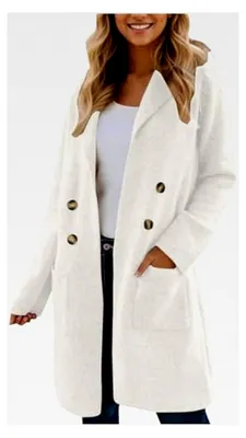 Produktbild von Wollmantel für Damen im Winter, lange Wolljacke, warme Jacke, elegante Winterjacke mit Reverskragen, Wolle Trenchcoat, doppelreihige Hemdjacke, Freizeit Winterparka, Langarm Outdoorjacke