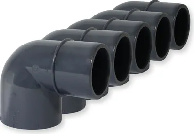 Produktbild von PVC-U Fitting Winkel 90° Reduzierung, Ø 50 mm Klebemuffe x Ø 50/40 mm Klebestutzen 5er-Set