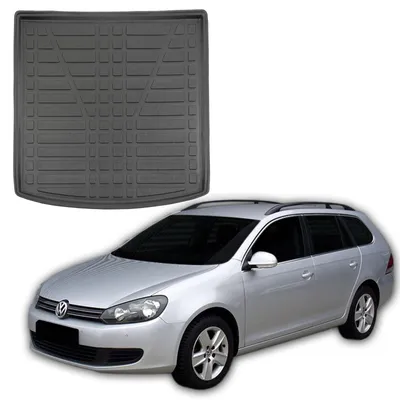 Image de Tapis De Coffre Sur Mesure Pour Volkswagen Golf Variant 5 / 6 2004-2012, Noir, Antidérapant, Bord Haut, Toutes Saisons