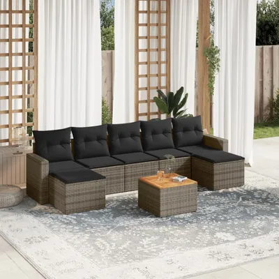 Produktbild von 8-tlg. Garten-Sofagarnitur mit Kissen Grau Poly Rattan 3224254