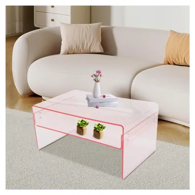 Produktbild von Acryl Couchtisch 2-stufig, Beistelltisch mit Offenem Aufbewahrungsregal, 40 kg Tragkraft, Wohnzimmertisch für Wohnzimmer, Büro, Café, 80x50x38 cm (Rosa)