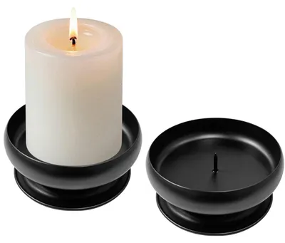 2er-Set Kerzenhalter schwarz, Metall, mit Dorn, Ø 9,5 cm