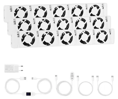 Image de Ventilateur de radiateur Peviasot, ensemble de 3 ventilateurs, 5 ventilateurs par ensemble, thermostat réglable de 0 à 60 °C, capteur de température, 47 cm, blanc