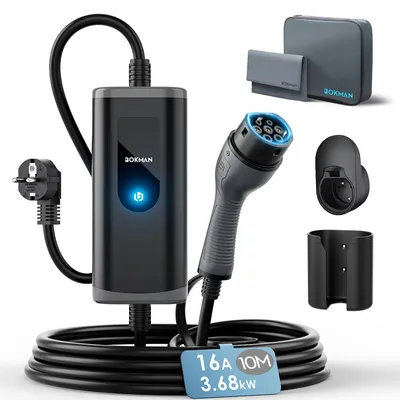 Imagen del producto de Cable de carga para coche eléctrico, 10 metros - Potencia de 3,7 kW - Resistente al agua (TPU) - Cable de carga tipo 2