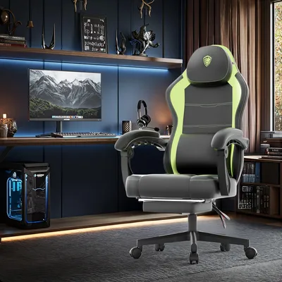Imagen del producto de Silla de juego – Diseño ergonómico – Capacidad de carga de 136 kg – Reposapiés – Verde