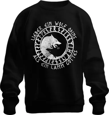 Produktbild von Lieber Wolf Odins als Lamm Gottes nordisch Runen Symbol Gothic Uni Sweatshirt Pullover, Schwarz, S