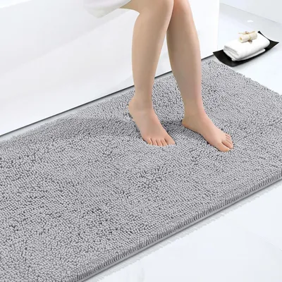 Image de Tapis de bain antidérapant en microfibre, 60x120 cm, gris clair