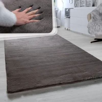 Immagine prodotto di Tappeto soggiorno pelo alto morbida pelliccia di coniglio imitazione Pelliccia sintetica antracite dimensioni 80x150 cm