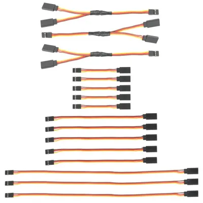 Zdjęcie produktu dla 16-częściowy zestaw przedłużacza serwomechanizmu RC | Długości 75/150/300mm | Uniwersalna kompatybilność JR/Futaba | Zawiera 1 do 2 kabli Y, niezawodn