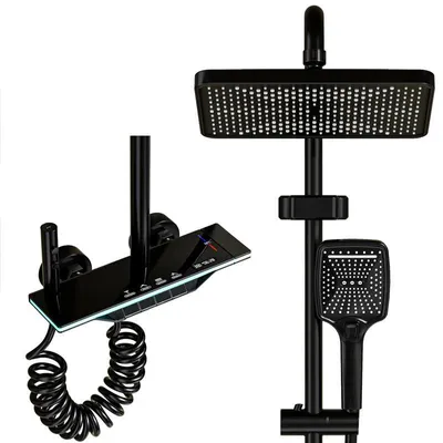 Immagine prodotto di Sistema doccia - Set per vasca e doccia - Display LED digitale - Regolabile in altezza 95–135 cm - Ottone - Miscelatore caldo/freddo - Superficie elettrolucidata - Nero