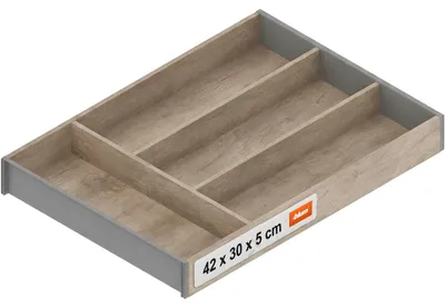 Productafbeelding van Blum Ambia-Line bestekhouder, geschikt voor bestekdozen, afmetingen 425x300x50mm, Nebraska eikenhout, staal