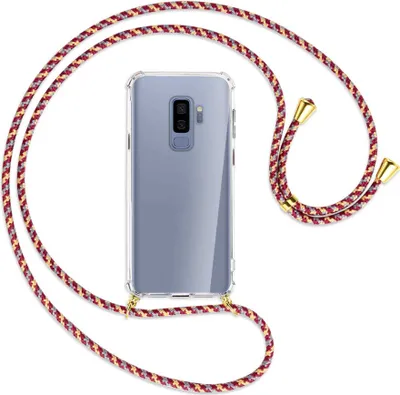 Produktbild von Handykette Backcover-Schutzhülle mit Band (Metall goldfarben) für Samsung Galaxy S9+ / S9 Plus - weinrot/gelb/grau