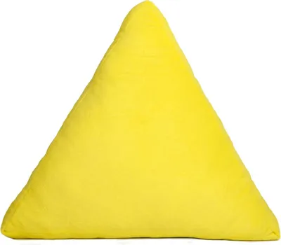 A single yellow triangular pillow is shown against a white background.
