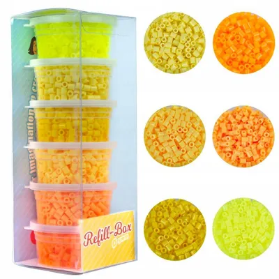 Zdjęcie produktu dla La Manuli Koraliki do prasowania żółte i pomarańczowe 3000 szt. Midi 5 mm – 6 odcieni, prasowanki w pojemniczkach, koraliki termiczne