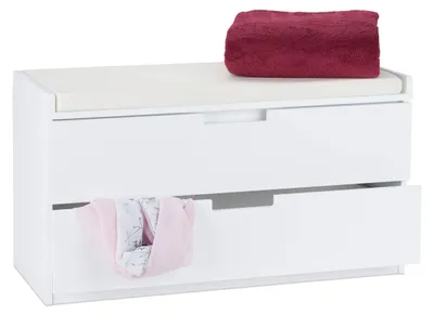 Produktbild von Relaxdays Sitzkommode mit 2 Schubladen, gepolsterte Sitzfläche, Flurbank mit Sta