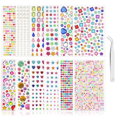 3800 selbstklebende Glitzersteine, Acryl, bunt, für Basteln & DIY
