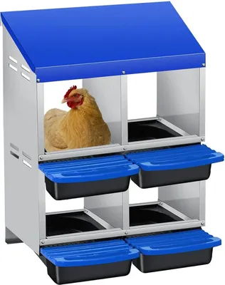 Produktbild von Rollnest für Hühner - 2-stöckiges Legenest mit 4 Fächern - Edelstahl - Herausziehbare Eierschublade - Eiersammeln - Blau