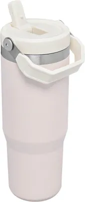 Produktbild von Famanu Wasserflasche mit Strohhalm - 0,89L - Hält 12 Stunden kalt - Auslaufsicher - Edelstahl - BPA-frei - Spülmaschinenfest