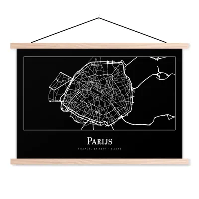 Produktbild von MuchoWow® Textilposter Paris - Karte - Stadtplan 60x40 cm mit holzfarbenen Rahmen - Bilder