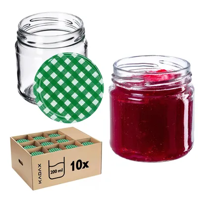 Produktbild von KADAX Einmachgläser mit Deckel "Lerma", Einweckgläser, 200 ml, Deckel mit grünem Karomuster, 10 Stück