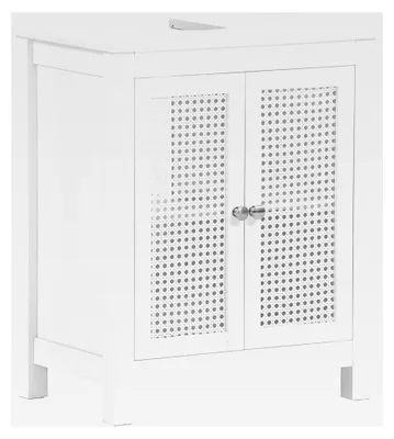 Produktbild von Waschbeckenunterschrank für das Badezimmer mit 2 Türen und Regal, schmaler Badschrank mit Gitterfront, Weiß, 50x60x33 cm