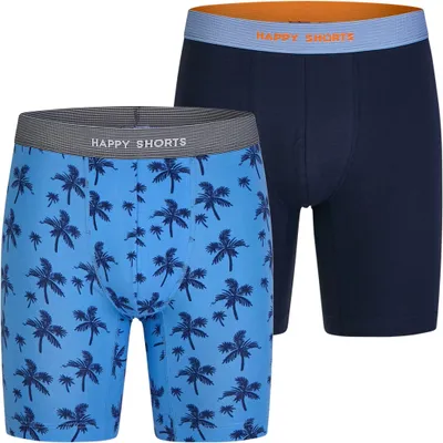 Produktbild von Happy Shorts Herren Langer Boxer 2-Pack Jersey Boxer Briefs - palm print - navy - Größe L
