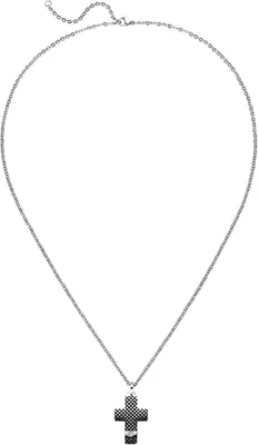 Produktbild von Collier Halskette mit Kreuz-Anhänger aus Edelstahl teilschwarz mit Zirkonia 56cm