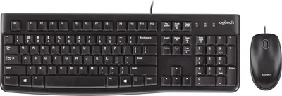 Produktbild von Logitech MK120, Volle Größe (100%), Kabelgebunden, USB, QWERTY, Schwarz, Maus enthalten