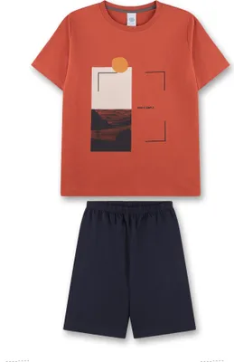 Produktbild von Sanetta Jungen Schlafanzug - Teens, kurz, Nachtwäsche, Pyjama, Baumwolle Dunkelblau/Rot 140
