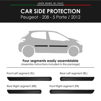 Produktbild von Seitenleisten Stoßfänger für Peugeot 208 - 5 Türen 2012 mit doppelseitigem Aufkleber 3M