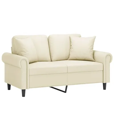 Produktbild von vidaXL 2-Sitzer-Sofa mit Zierkissen Creme 120 cm Kunstleder