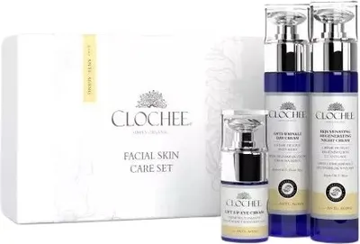Produktbild von Clochee Premium Anti-Aging Pflegeset: Tagescreme, Nachtcreme & Augenmaske - Für Jugendlich Strahlende Haut