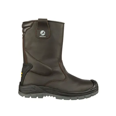 A single brown work boot is shown against a white background.
