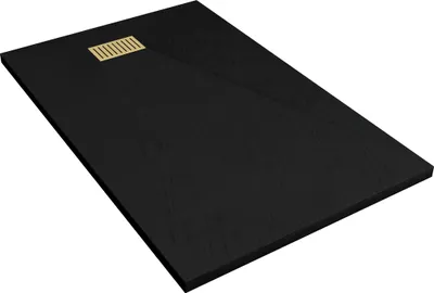 Image de Receveur de douche Noir Effet Pierre 90x140 cm et Grille décor Linéaire Or Doré Brossé
