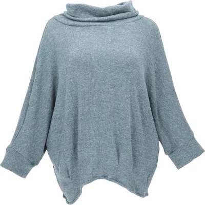 Produktbild von Oversize Shirt, Rollkragen Strickshirt, Plus Size Pullover - Blau, Damen, Baumwolle,Elasthan, Pullover & Longsleeves