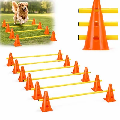 Cavaletti Hürdenset für Hunde, 12 Kegel + 6 Stangen, verstellbar