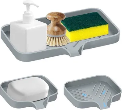 Productafbeelding van Siliconen Sponshouder Set - 3 Stuks Keukenzeepbak en Gootsteenorganizer