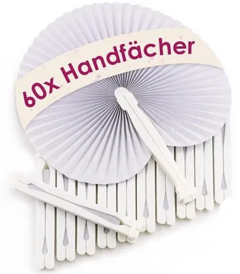Produktbild von Handfächer - Weiß - Papierfächer für Hochzeiten und Veranstaltungen - 60 Stück