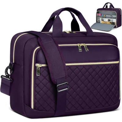Immagine prodotto di Borsa per laptop da 17,3 pollici, borsa da lavoro per donna, custodia per computer, borsa per notebook, tracolla, color viola scuro, impermeabile