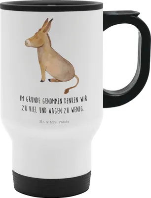 Produktbild von Mr. & Mrs. Panda Thermobecher Esel - Weiß - Geschenk, Kaffeebecher To Go, thermosbecher, Camping Becher, Weisheit, Ziel, Edelstahlbecher, Mut, Tapferkeit, Erfolg, Tiere