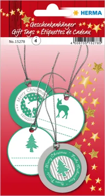 Produktbild von HERMA Weihnachts-Geschenkanhänger 3D rund grün/silber 4 Stück
