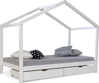 Image de Lit D'Enfant avec matelas 90x200 Lit Maison Lit Cabane Lit Montessori Lit Bois Blanc Tiroir