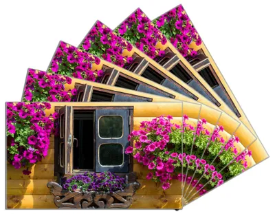 Produktbild von Wallario Frühstücksbrettchen 6er Set aus Glas, je 14 x 23 cm, mit rutschfesten Füßen, Motiv Fenster mit Blütenpracht
